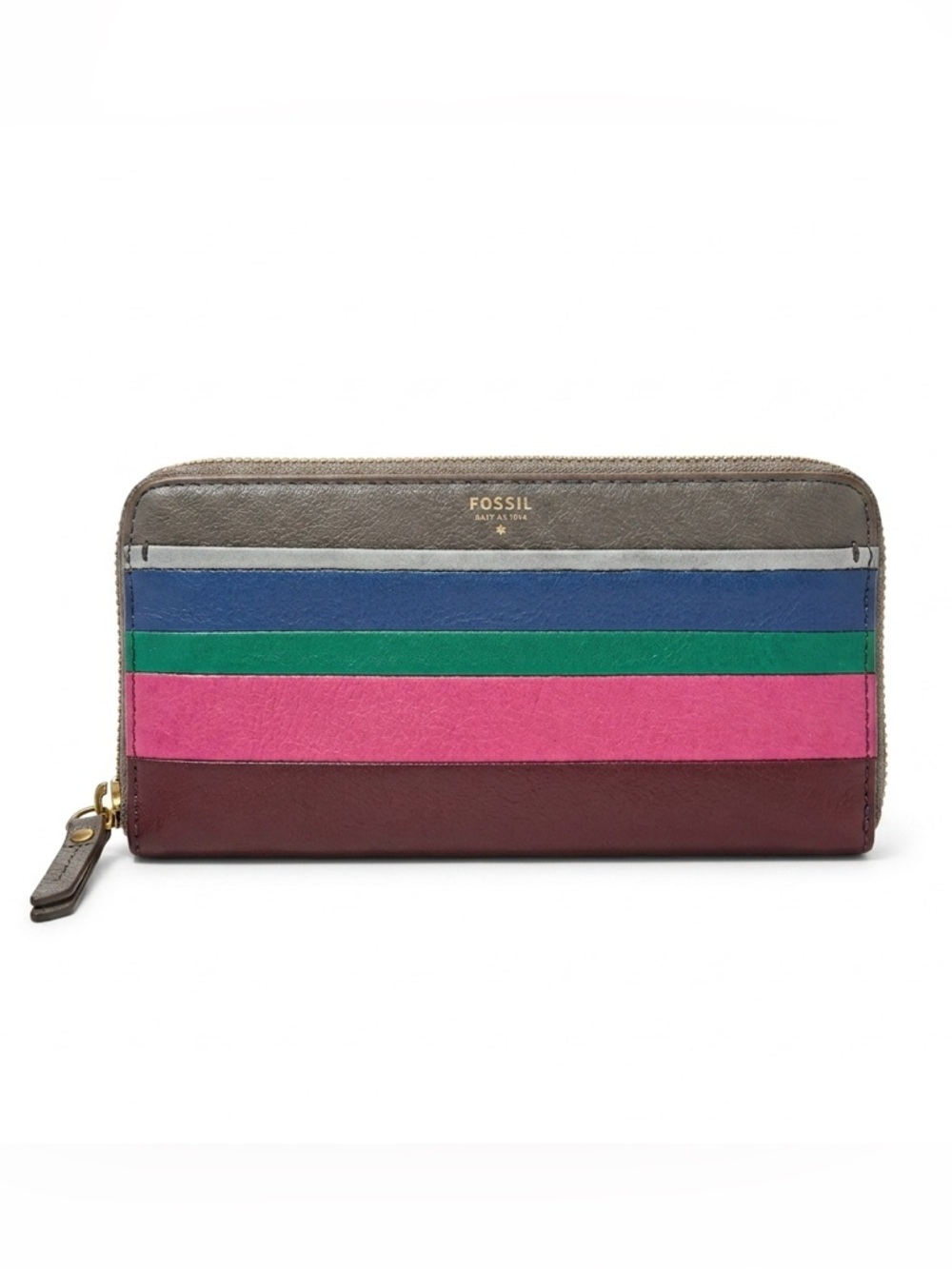 Fossil Pebble Leather Multi-Stripe Zip Around Wallet - Neutral & Colorblock